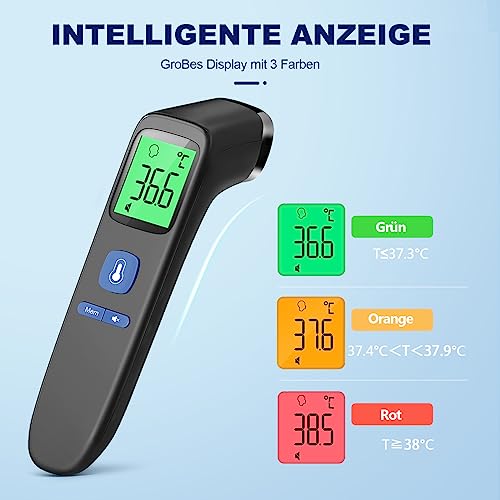 Viproud Fieberthermometer, kontaktloses Stirnthermometer für Familie, sofortige Messung, Schwarz – Ansicht 3