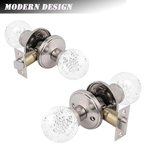 knobelite (10 Pack) Diamond Crystal Glass Interior Door Knobs Non-Locking,Passage Door Knobs for Hall and Closet,Round Clear Bubble Crystal Glass Keyless Knobs Interior,Passage Function,Satin Nickel by knobelite - Image 4