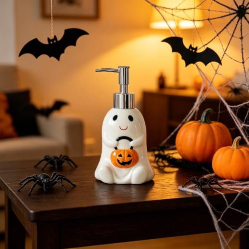 Cute Ghost & Pumpkin Ceramic Hand Soap Dispenser Bathroom Halloween Decor - image 4