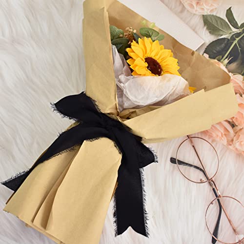 Toniful 4 Rolls 1-1/2 Inch Black Chiffon Silk Ribbon 22Yds Handmade Fringe Chiffon Ribbons Set For Wedding Invitations, Bridal Bouquets, Gifts Wrapping, Diy Craft (Black, 22Yds, 1.5") #TOP5