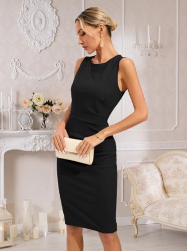 oten Womens Crew Neck Sleeveless Ruched Bodycon Sheath Work Cocktail Party Pencil Dresses4