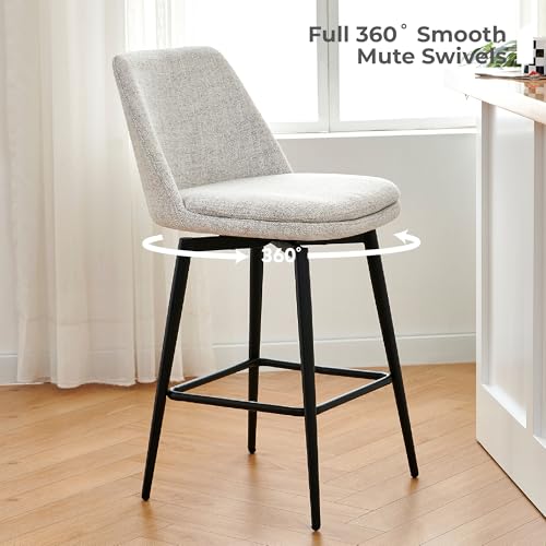 Image of CHITA Swivel Bar Stools, 27.2 inch Counter Height Bar Stools Set of 4, FSC Certified Upholstered Modern Counter Stools, Metal Legs, Fabric, Light Grey (Multi-Colored)