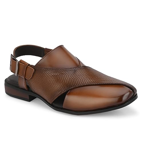 Image of egoss Luxe Premium Genuine Leather Peshawari Sandals For Men-8090