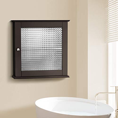 Elegant Home Fashions Chesterfield Wall Mounted Medicine Cabinet Bathroom Home Storage Space Saver with 1 Glass Door and 1 Adjustable Shelf, Espresso, One Size - Thumbnail 4