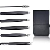 6 PCS Eyebrow Tweezers Set, Professional Stainless Steel Slant Tip and Pointed Tweezer Kit for Women Men, Precision for Ingrown Hair, Splinter, Blackhead and Facial Hair Removal