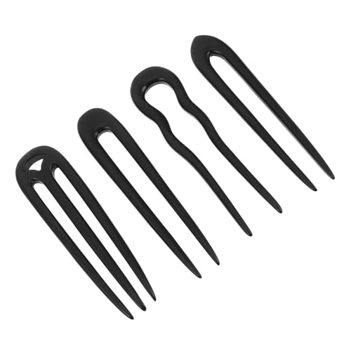 Beaupretty Horquillas Pelo en Forma de U de Madera de Ébano Negro, Juego de 4 Piezas, Horquillas Decorativas para Moños Elegantes, Accesorio Femenino para Peinados Vintage y