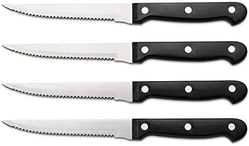 4 Triple Rivet 4.5" Steak Knife Set, Black