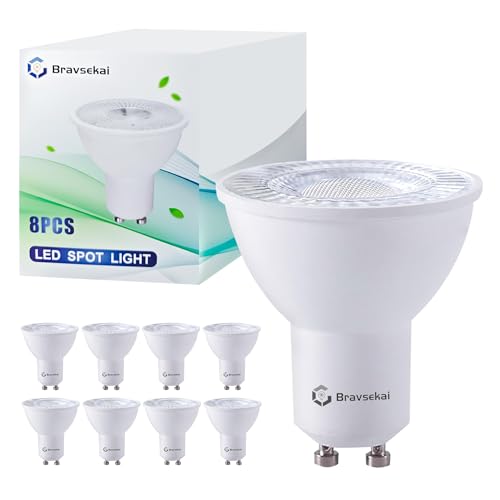 Bravsekai 8 Lampadine LED GU10, 6000K Bianco Freddo,5W 400LM， Equivalente a 35W Alogene, 220V Faretti per Negozi, Soggiorni, Cucine, Bagni, Camere da Letto