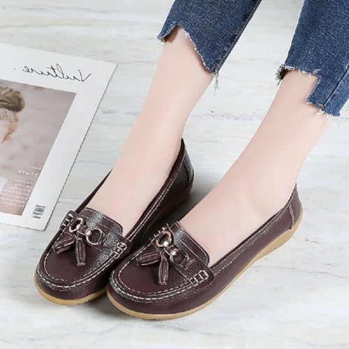 Image of Women's Genuine Leather Platform Loafers Classic Casual Comfort Slip-On Shoes Soft Sole Dress Shoes