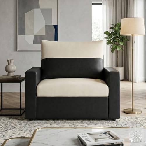 Image of SOCOZI Enrique 1 Seater Sofa Cum Bed | Premium Leatherette Upholstery | Modern Convertible Design | Comfortable Seating & Sleeping Solution for Living Room (Black-Cream)