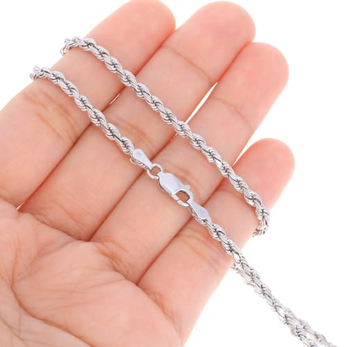Nuragold 14k Real White Gold 3mm Rope Chain Diamond Cut Necklace (16"-30") Italian Jewelry for Men & Women4