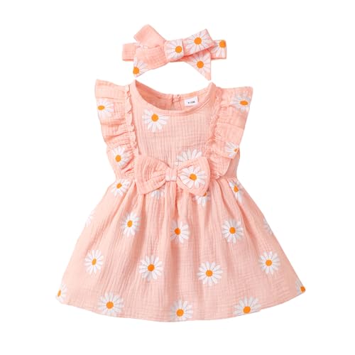 UUAISSO Vestidos Verano Para Niña Recién Nacida Vestidos Casuales de Margaritas Regalos Ropa de Bebé Para Niña con Diadema rosa 3 6 meses