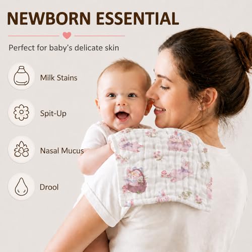 Baby Burp Cloths 5 Pack, 100% Cotton Muslin Burp Cloths, Baby Essentials, 6 Layer Gauze Burp Rags, Soft Absorbent Breathable Newborn Burping Cloths, Multi-Use for Spit Up, Drool & Feeding, 10" x 20" — view 2