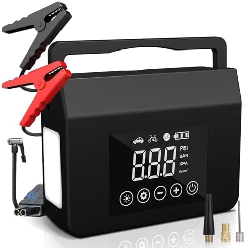 Car Jump Starter with Air Compressor, 3000A UltraSafe Car Battery Booster Pack(8.5L Gas/ 6.0L Diesel) 150PSI Digital Tire Inflator, 12V Protable Jump Box with 4 Modes Flashlight & USB QC 3.0