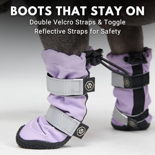 Spark-Paws-Water-Resistant-Dog-Boots-for-Medium-Large-Dogs-Anti-Slip-Dog-Shoe-Booties-Paw-Protector-for-Rain-Snow-Hiking-Reflective-Straps-4PCS-Lilac-A Spark Paws Water Resistant Dog Boots for Medium Large Dogs Anti Slip Dog Shoe Booties Paw Protector for Rain Snow Hiking Reflective Straps 4PCS Lilac A