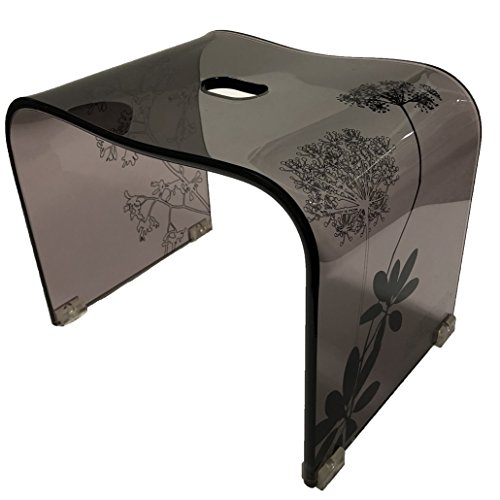 Senko 60432 Salina 2 Bath Chair, Height Approx. 9.8 inches (25 cm), Brown, Plants Pattern on Transparent Clear Fabric, Modern