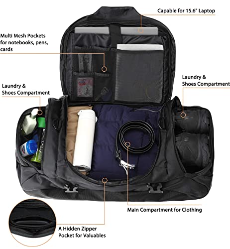 Ubon 65L Travel Duffel Bag Water Resistant Backpack With Adjustable Straps (Black,65L) #TOP4