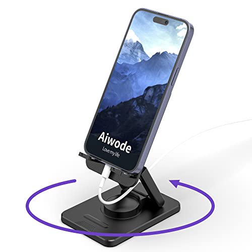 Aiwode 360° Rotating Cell Phone Stand,Desk Phone Holder,Portable Cellphone Cradle,Foldable Phone Stand,For Iphone 14/13/12/11/Pro/Max/Plus/Mini/Pro Max,Samsung,For Smartphones(4-8"),Black #TOP16