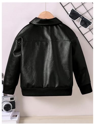 Boy's PU Leather Jacket Zip Up Long Sleeve Motorcycle Coat Outerwear with Pocket2