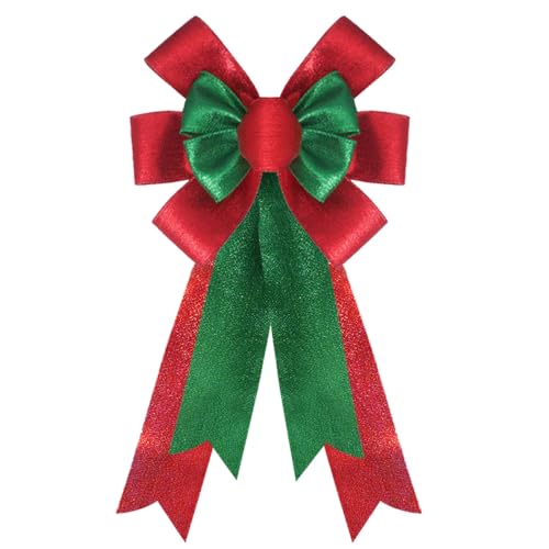 Large Red Green Glitter Polyester Wreath Bow for Christmas Xmas Winter Home Outdoor Indoor Party