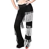 Whitewed Ballroom Salsa Latin Tango Jive Dance Pants Costume Trousers with Tassels Fringes Black/White