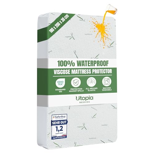 Utopia Bedding Waterproof Mattress Protector Super King Bed Size 180 x 200 x 30 cm Premium Mattress Cover OEKO-Tex Certified Breathable and Machine Washable