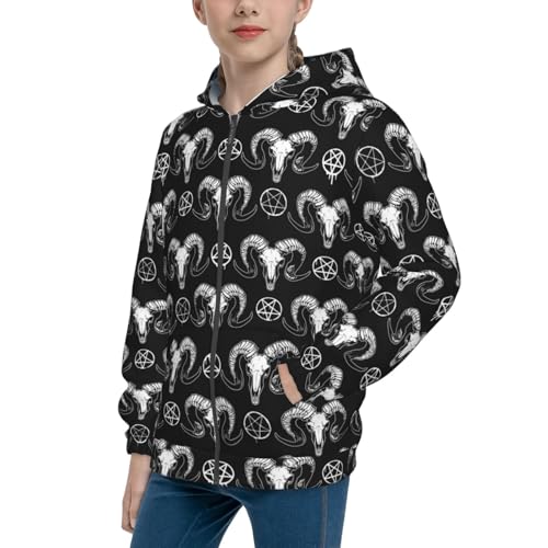 Mystical Ram Skull Kid Hoodies Boys Zip Up Sweatshirts Girls Pullover with Pocket
