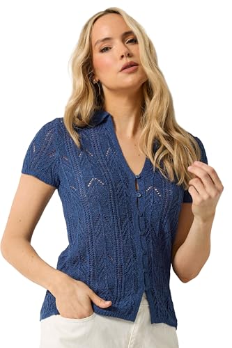 Image of Long Tall Sally - LTS Tall Blue Knitted Polo Cardigan - Women's
