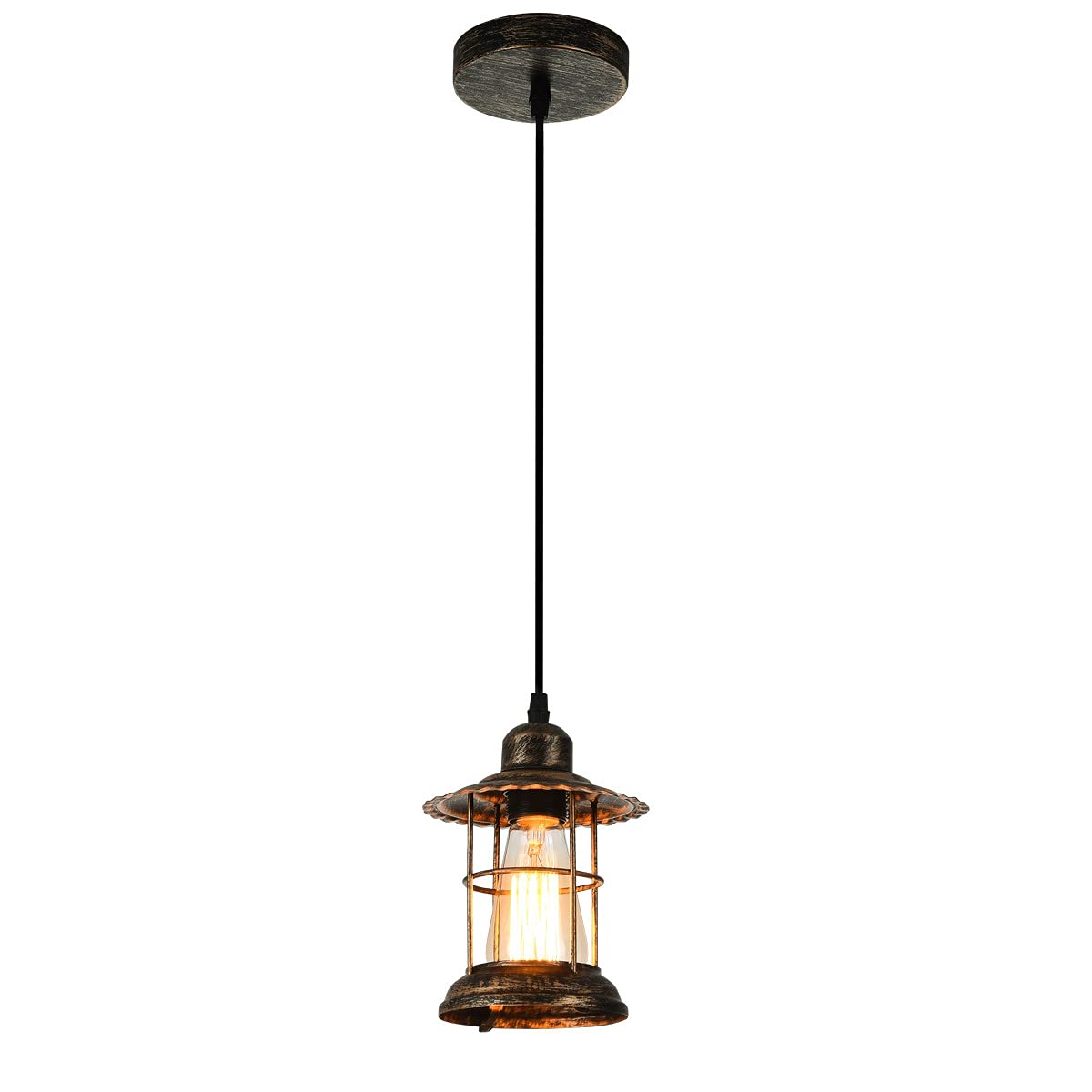 Lampe suspendue steampunk en verre noir et luminaire rétro réglable de cuisine
