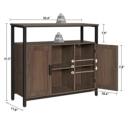 Usikey Storage Cabinet With 2 Doors, Buffet Cabinet, Kitchen Cabinet With Adjustable Shelves, Open Compartment, Storage Sideboard, For Dining Room, Living Room, Bedroom, Dark Oak #TOP2