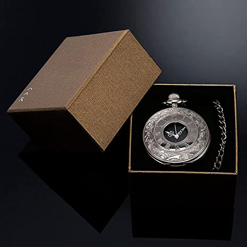 Hicarer Classic Quartz Pocket Watch with Roman Numerals Scale and Chain Belt (Silver) by Hicarer - Image 7