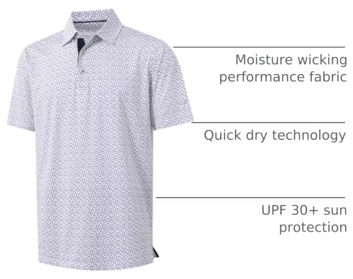 Image of M MAELREG Mens Golf Shirt Short Sleeve Dry Fit Print Moisture Wicking Performance Patterns Collared Polo Shirt