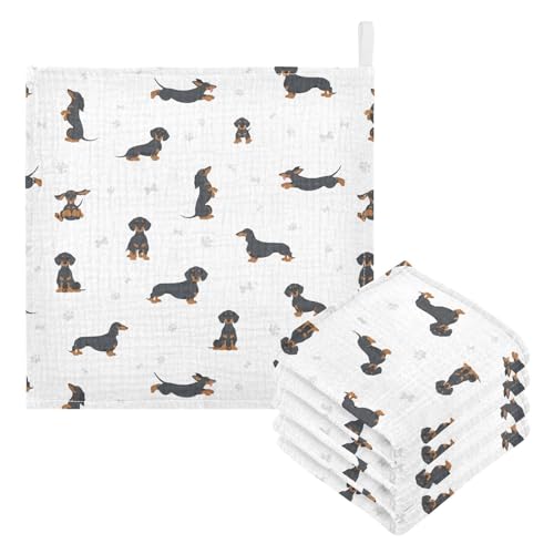 Image of vvfelixl Baby Cotton Washcloths Black Dachshund Infants Bath Towel for Unisex Face Towels for Newborn, Natural Baby Wipes Delicate Skin, 11.8 X 11.8 inch, one sizex3