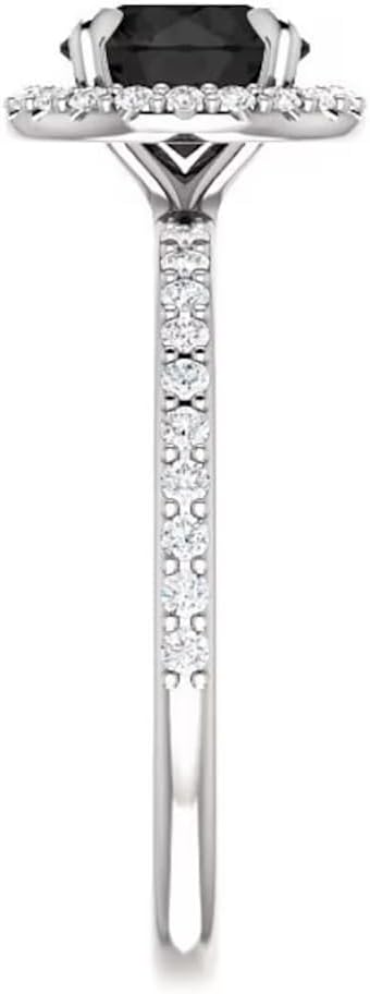 2 CT Halo Genuine Black Diamond Engagement Ring 10K Yellow Gold, Halo Round Shape Black Onyx Ring, Halo Black Micro Pave Ring