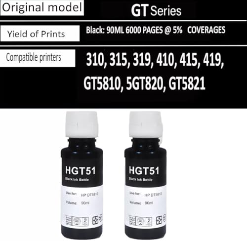 Tequo Refill Ink Compatible for HP GT51 Smart Tank 115, 500, 510, 515, 516, 720, 750, 790 Printers Black Pack f 2 Ink Bottle - Image 2