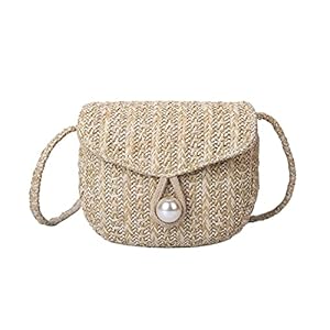 VIROYA strozak Geweven Strozak Zomer Vakantie Strandtas Met Parel Dames Geweven Emmer Stro Tas Hot Handtassen Clutch Voor Vrouwen (Kleur: Camel)