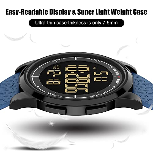 Golden Hour Ultra-Thin Minimalist Sports Waterproof Digital Watches Men With Wide-Angle Display Rubber Strap Alloy Steel Case Wrist Watch For Men Women In Navy Blue #TOP2