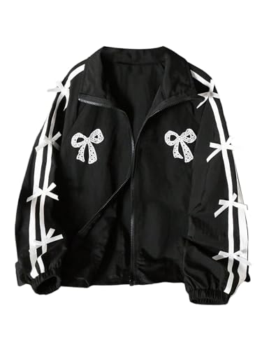 Floerns Girl's Y2k Bow Long Sleeve Jacket Zip Up Cute Oversized Coat Outwear