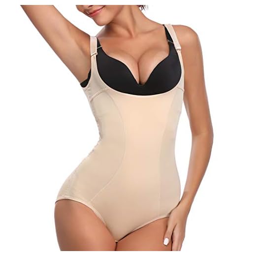 Joyshaper Body Faja Moldeador Corporal Abierto en Pecho y Trasero para Mujer Faja Reductora de Cintura sin Costuras Escote por Debajo del Pecho Control de Barriga para Adelgazar (Beige, Large)