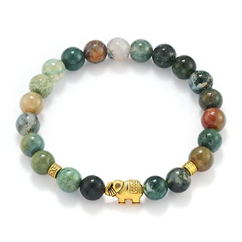 Gemfeel 8Mm Natural Weathering Stone Cz Gold Elephant Bracelet Yoga Balancing Reiki Healing Jewelry, 7.5'' (Zg-Indianagate) (Bra180007) #TOP1