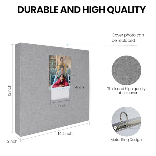 Álbum de fotos J.west de 12 x 12 pulgadas con 30 fundas plásticas, 60 páginas, tapa de lino, carpeta con anillas de 3 anillos, para álbumes familiares, bodas y recuerdos, gris oscuro miniatura 3