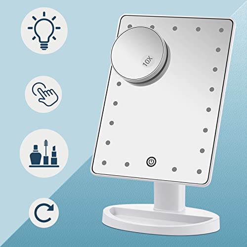 PUVLISZ Makeup Mirror with Lights, 21 LED Lights Vanity Cosmetic Touch Screen, 10x Magnification Detail Mirror, 180° Free Rotation, Dual Power Supply Light - Cosy Home Interiors PUVLISZ Makeup Mirror with Lights, 21 LED Lights Vanity Cosmetic Touch Screen, 10x Magnification Detail Mirror, 180° Free Rotation, Dual Power Supply Light - Image 3