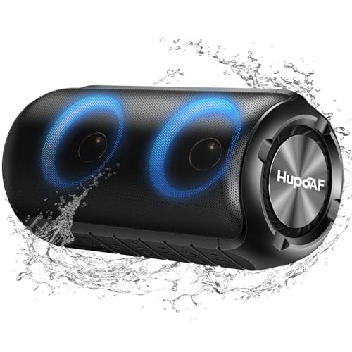 Image of Hupoaf Bluetooth Speaker with 6D Loud Sound, 2025 New Portable Wireless Speaker, IPX7 Waterproof, RGB Lights, BT5.3, 12H Playtime, for Home/Party/Outdoor/Beach, Stocking Stuffers, White Elephant Gifts