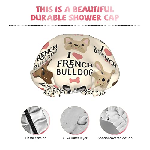 Duschhaube mit französischer Bulldogge-Aufdruck für Damen, wiederverwendbar, doppellagige Stoff-Duschhauben, Haarkappen für Mädchen