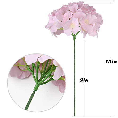 Flojery Silk Hydrangea Heads Artificial Flowers Heads with Stems for Home Wedding Decor,Pack of 10 (Pink)