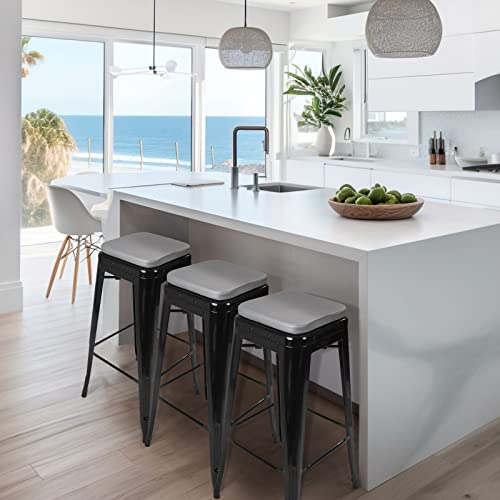 Sinosso Modern Faux Leather Bar Stool Cushions 4 Pack, Leathaire Magnetic Small Chair Pads For Cafe Bistro Stackable Metal Stools (Square, Dark Gray, 4) #TOP1