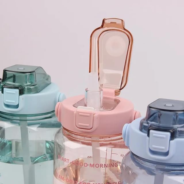 Image of Set of 3 Transparent Water Bottle 2000ML, 900ML, 300ML with Motivational Time Marker | Leak Proof&Break-Proof | Best Usage For Office /School /Gym /Travel Water Bottle