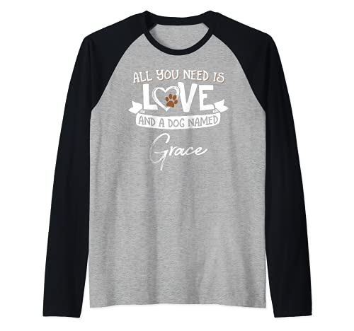 Cute Dog Named Grace Design for Women and Men Raglan Baseball Tee, Black