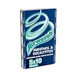 AIRWAVES - Chewing Gum Sans Sucre - Goût Menthol et Eucalyptus - Goût Longue Durée - 5 Paquets de 10 Dragées - 70g