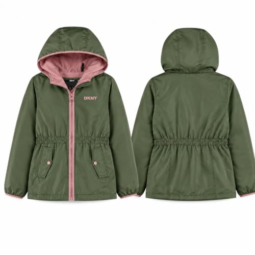 Image of DKNY Girls Midweight Jacket, Anorak Windbreaker, Polar Fleece Lined, Hooded